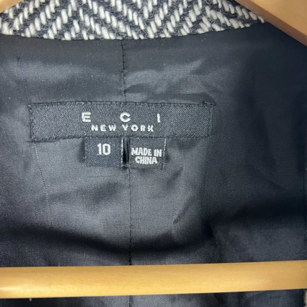 ECI New York Cropped Blazer‎ sz 10 Black & While Herringbone Office Attire